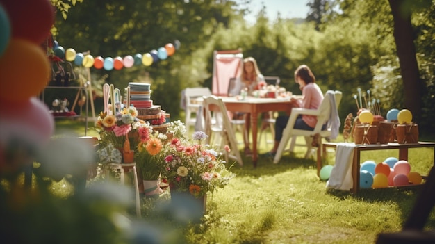 Foto gratuita giochi divertenti alla festa di compleanno sullo sfondo della natura