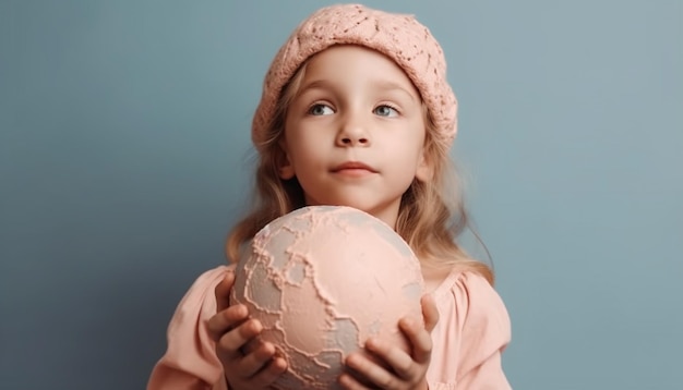 Playful girl enjoys winter dessert holding chocolate gift indoors generated by AI