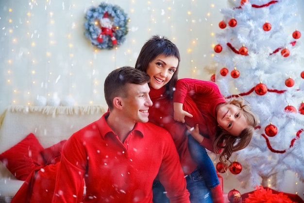 Playful happy family celebrating christmas