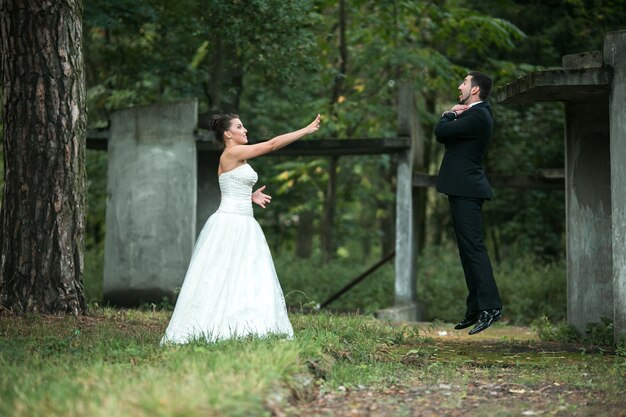 Playful newlyweds having fun