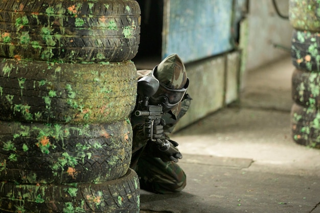 Free photo playing paintball in the underground