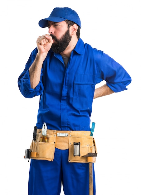 Free photo plumber coughing a lot