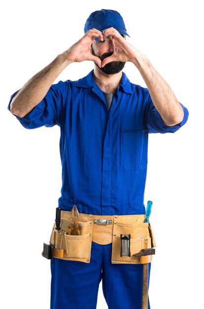 Plumber making a heart with his hands