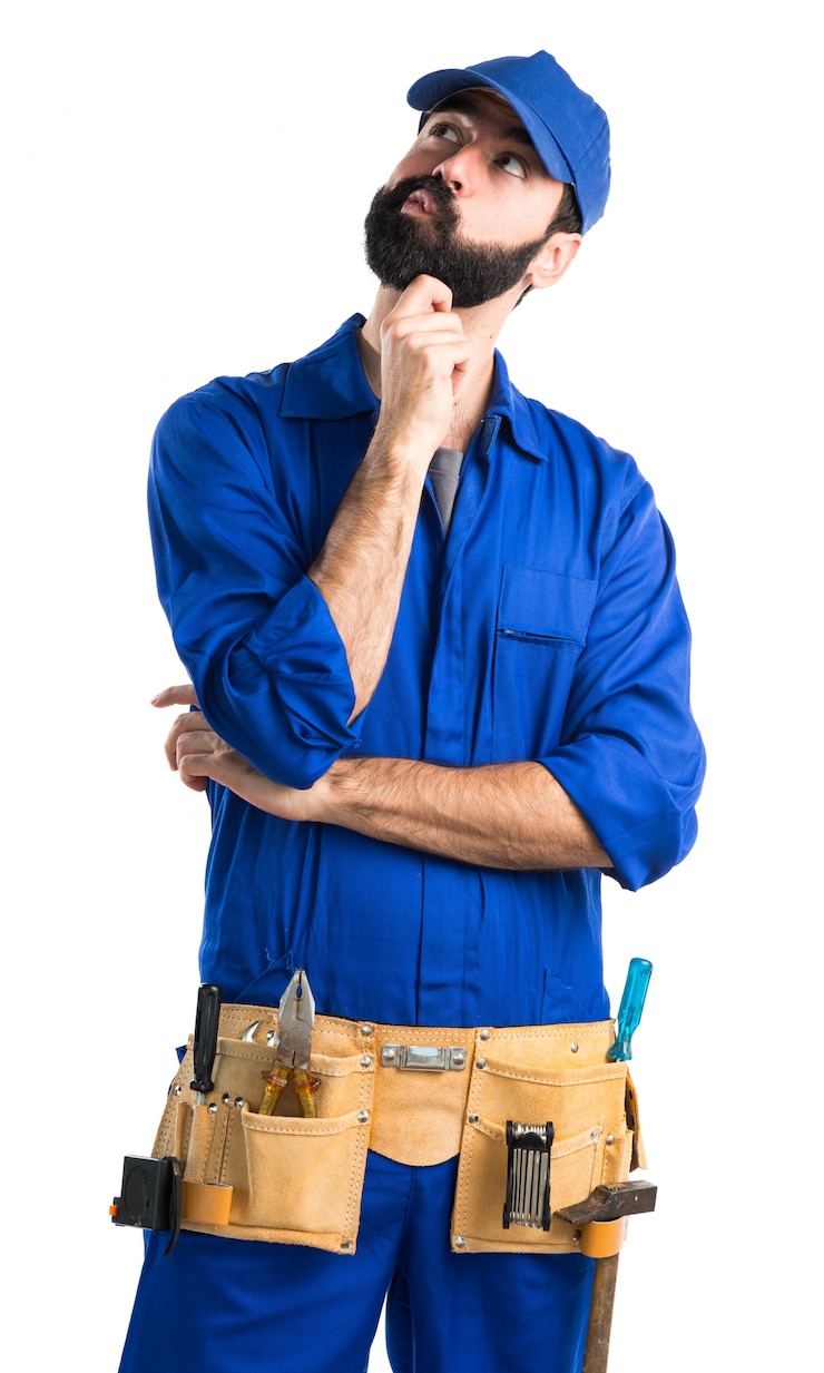 Free Photo plumber thinking