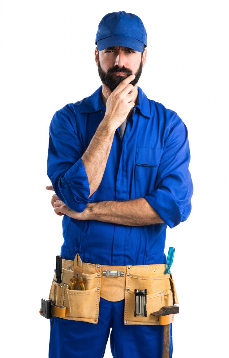 Free Photo plumber thinking