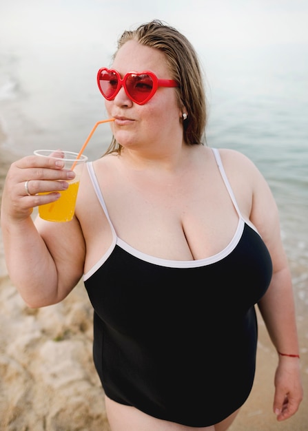 Free photo plus size model in swimming suit