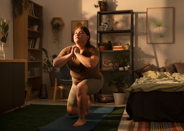 Plus-size person doing indoor house activities