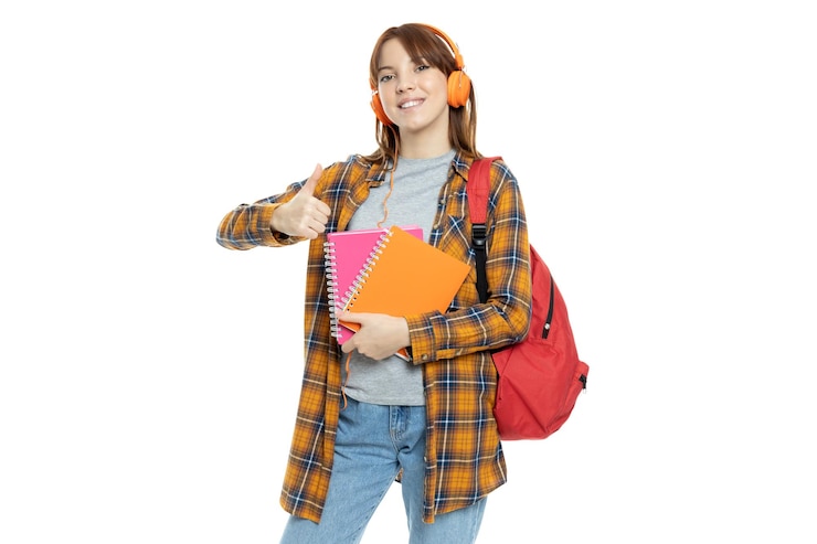Free Photo png girl with books in her hands isolated on white background