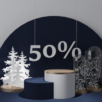 Podium mockup for products with 30 percent discount in new year eve