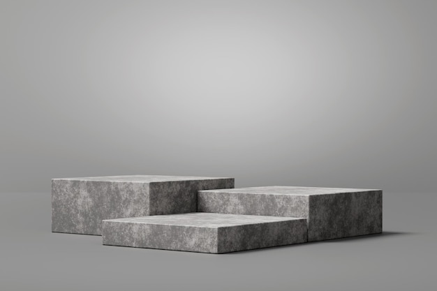 Podium rough stone gray empty product stand natural modern studio background for product placement 3d rendering