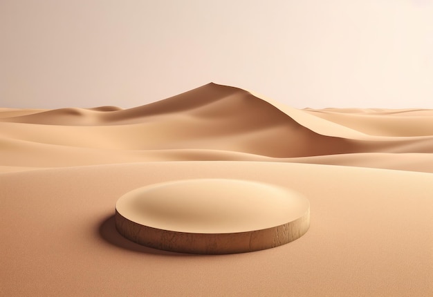 Podium on sand background display with sunshade and shadow on the background for cosmetic perfume fa