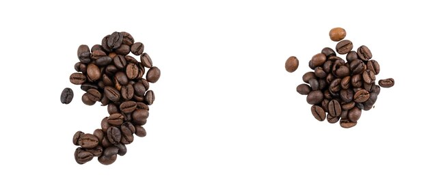 Point and comma marks made with coffee beans isolated on transparent background