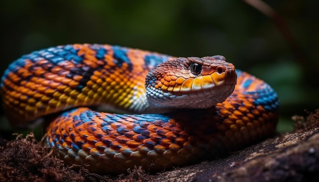 Poisonous viper spiral pattern on snakeskin close up generated by AI