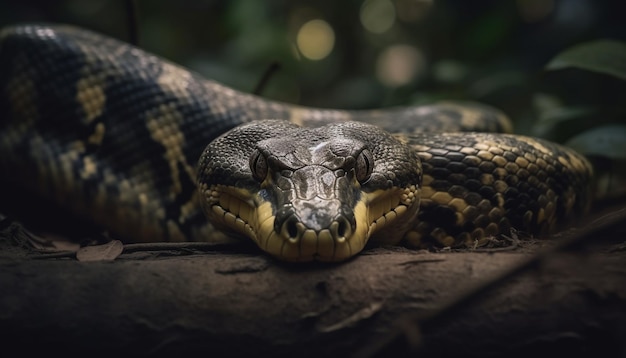 Free photo poisonous viper tongue spirals in portrait generated by ai