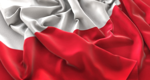 매크로 클로즈업 샷 흔들며 아름 다운 폴란드 깃발