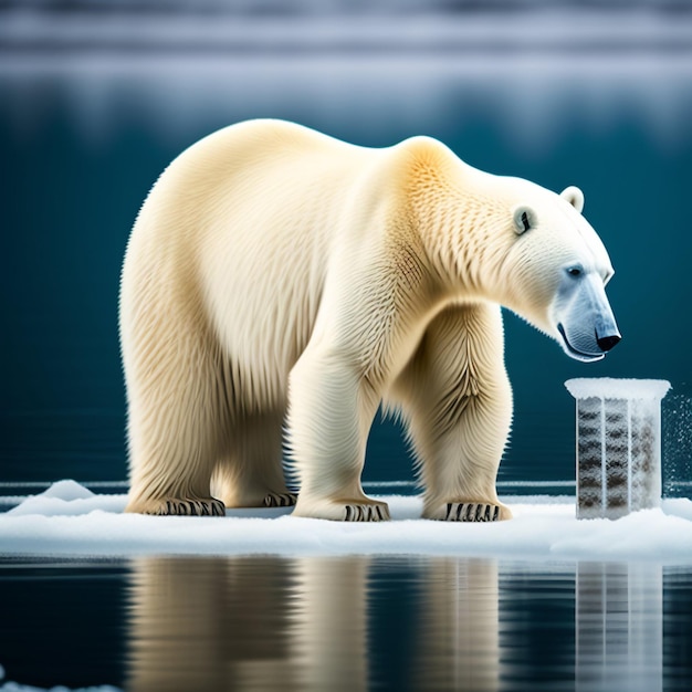 Foto gratuita un orso polare è in piedi su un lastrone di ghiaccio.