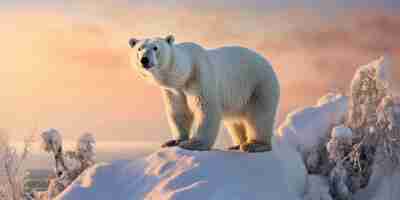 Foto gratuita orso polare in cima a un campo innevato