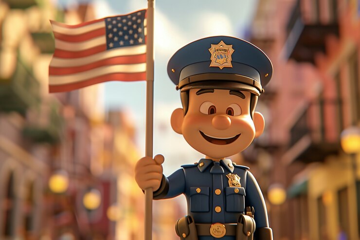 無料Photo アメリカ国旗を掲げた警察官 忠誠の日