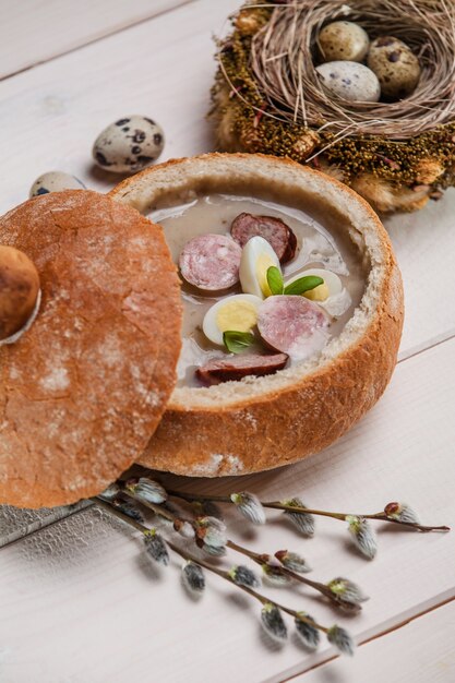 Polish easter soup with egg and sausage