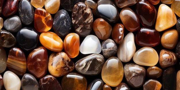 Free photo polished stones in earthy tones glisten with reflected light