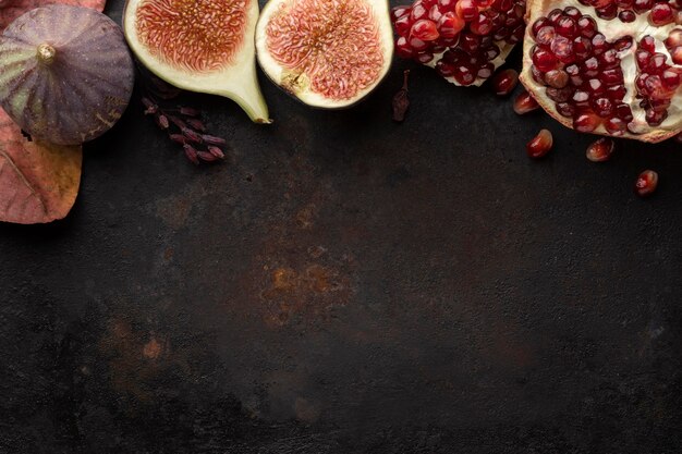 Pomegranate autumn fruit copy space