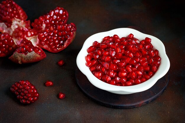 Pomegranate seeds in a bowl 