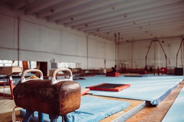 Pommel horse in gymnastics room