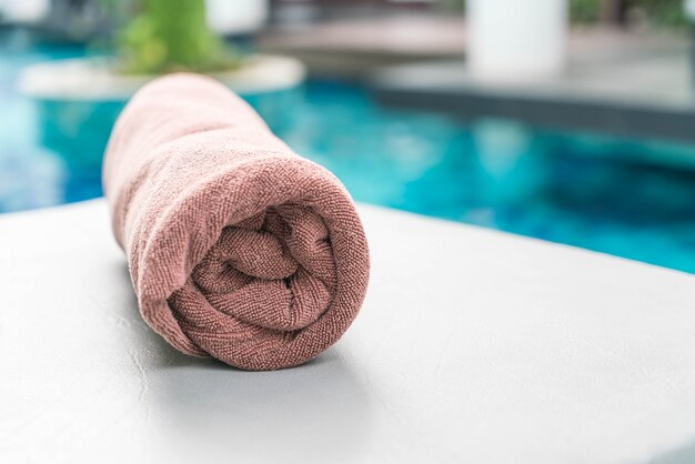 Pool towel on chair decoration around swimming pool