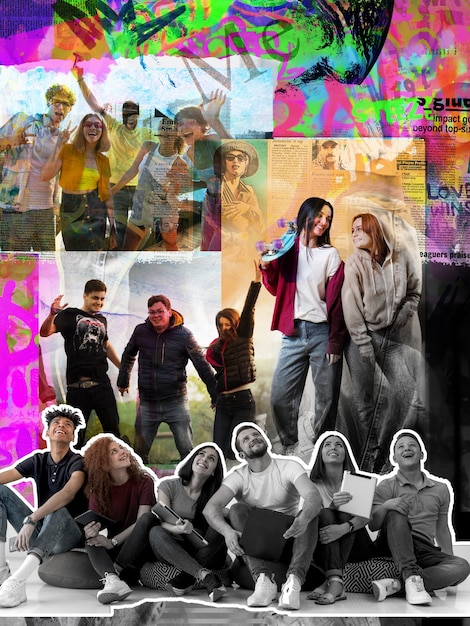 Free photo pop inspired  youth group collage