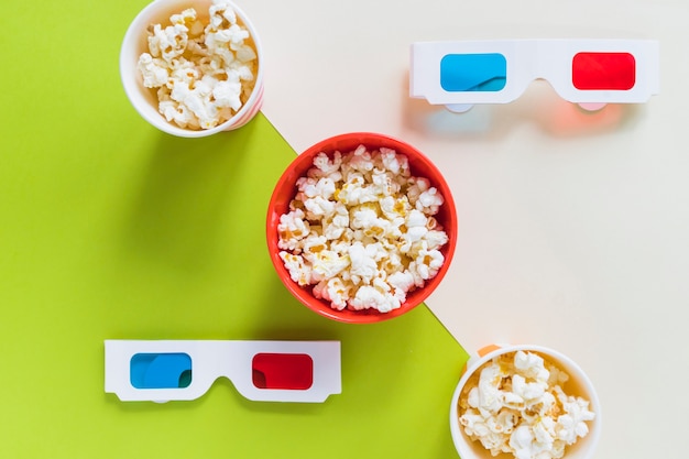 Popcorn and 3d glasses