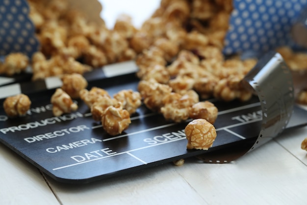 Popcorn and clipboard and clapboard