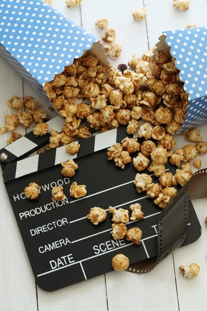 Popcorn and clipboard and clipboard