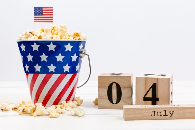 Popcorn in decorated with American flag bucket