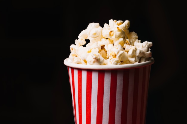 Popcorn in striped bucket