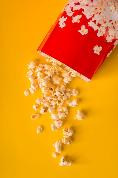 Popcorn on yellow background