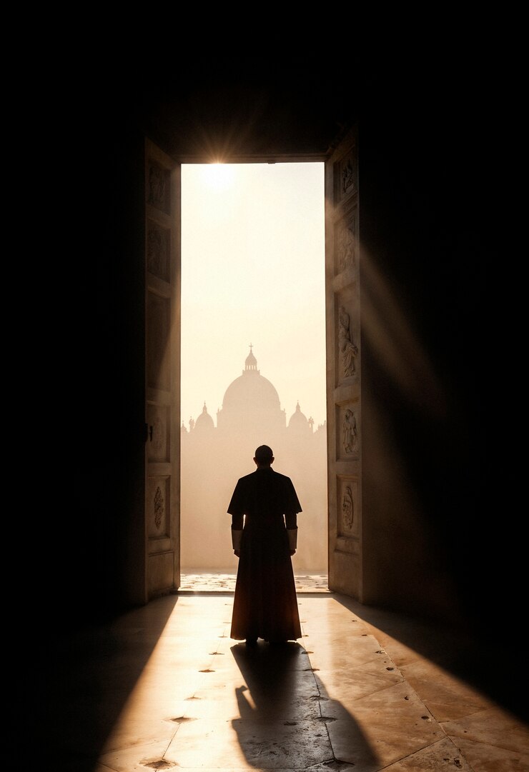 Free Photo pope in doorway with sunlight
