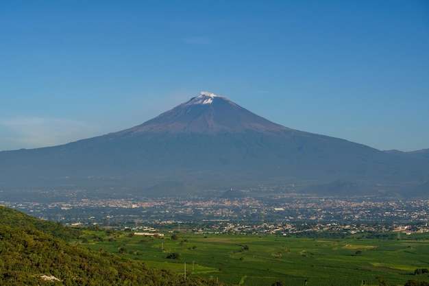 Popocatepetl volcano in the atlixco valley