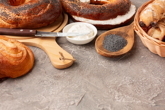 Poppy seeds and homemade bagels