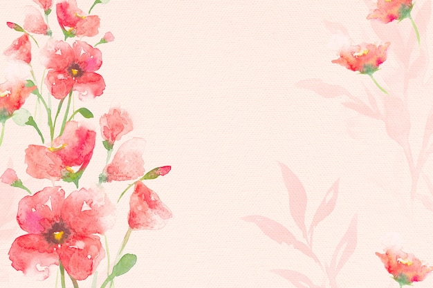 Poppy watercolor border flower background in pink spring season