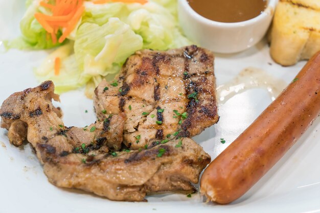 pork steak with sausage