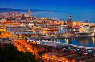 Free photo port in barcelona during evening. spain