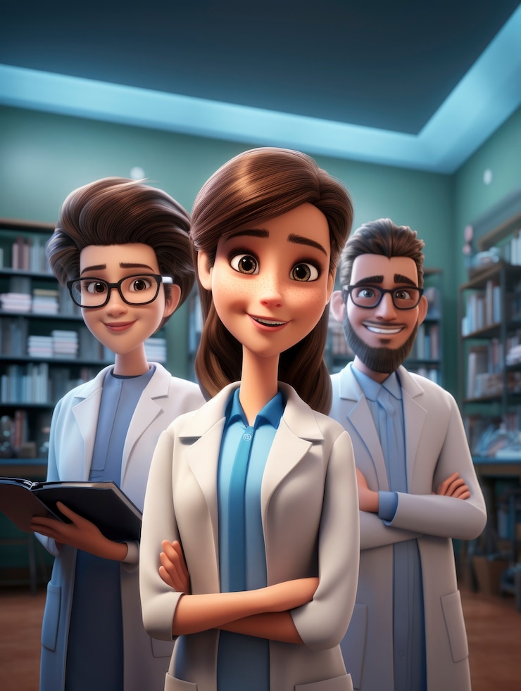 무료 Photo 병원 의복 을 입은 3d 의사 들 의 초상화