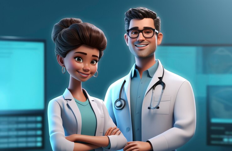 무료 Photo 병원 의복 을 입은 3d 의사 들 의 초상화