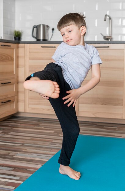 Portrait of adorable boy practicing karate