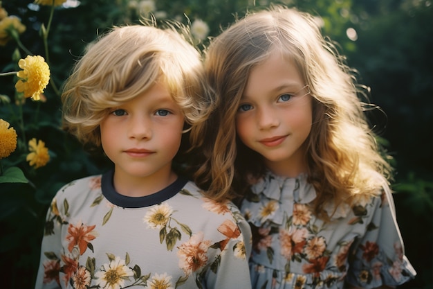 Portrait of adorable children in the garden