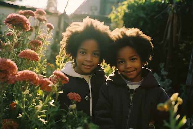 Foto gratuita ritratto di bambini adorabili nel giardino