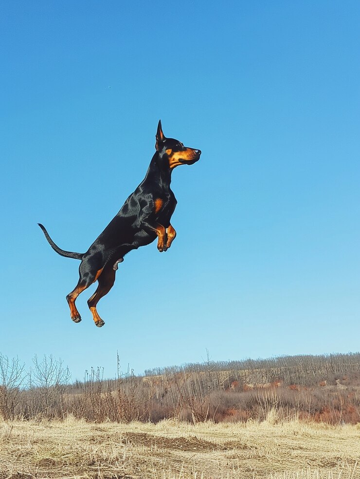 Free Photo portrait of adorable doberman dog