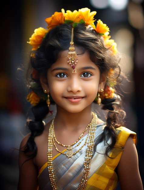 Free photo portrait of adorable indian girl