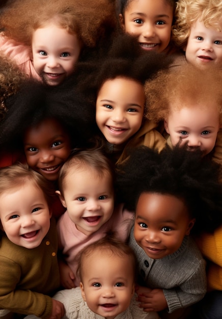 Portrait of adorable newborn babies from different ethnicities