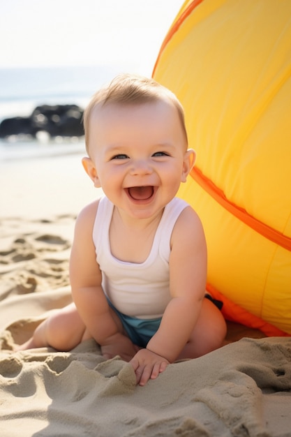 Free photo portrait of adorable newborn baby at the beach